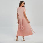 Pink Pig Tail Print Short Sleeve Maxi Dress