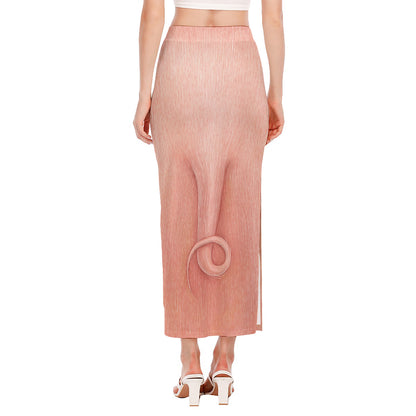 Pink Pig Tail Print Side Slit Maxi Skirt