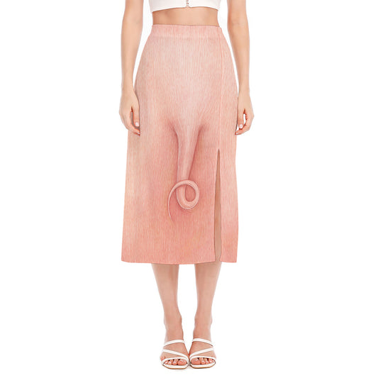 Pink Pig Tail Print Side Slit Midi Skirt
