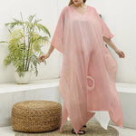 Pink Pig Tail Print Silk V-Neck Kaftan Dress