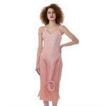 Pink Pig Tail Print Slim Fit Midi Cami Dress