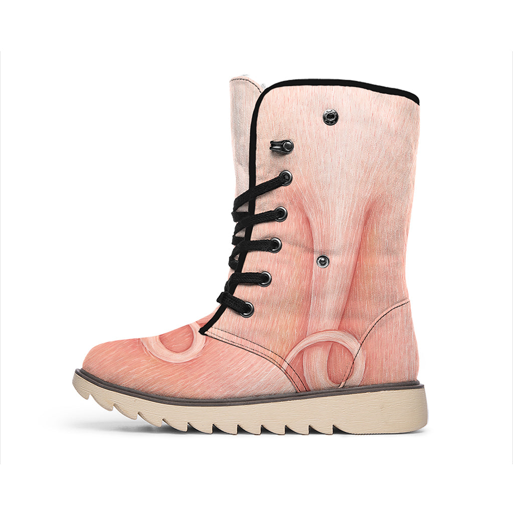 Pink Pig Tail Print Winter Boots