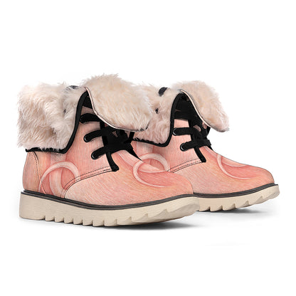 Pink Pig Tail Print Winter Boots