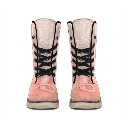 Pink Pig Tail Print Winter Boots