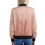 Pink Pig Tail Print Women's Bomber Jacket