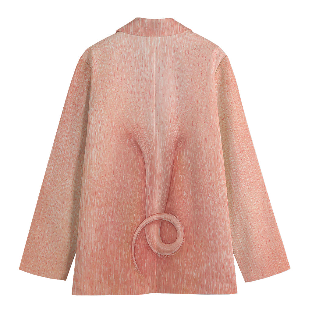 Pink Pig Tail Print Women's Cotton Blazer