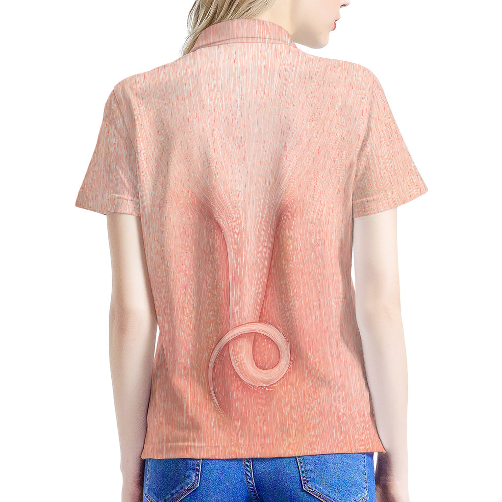 Pink Pig Tail Print Women's Polo Shirt