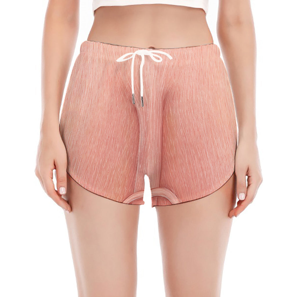 Pink Pig Tail Print Women's Split Running Shorts