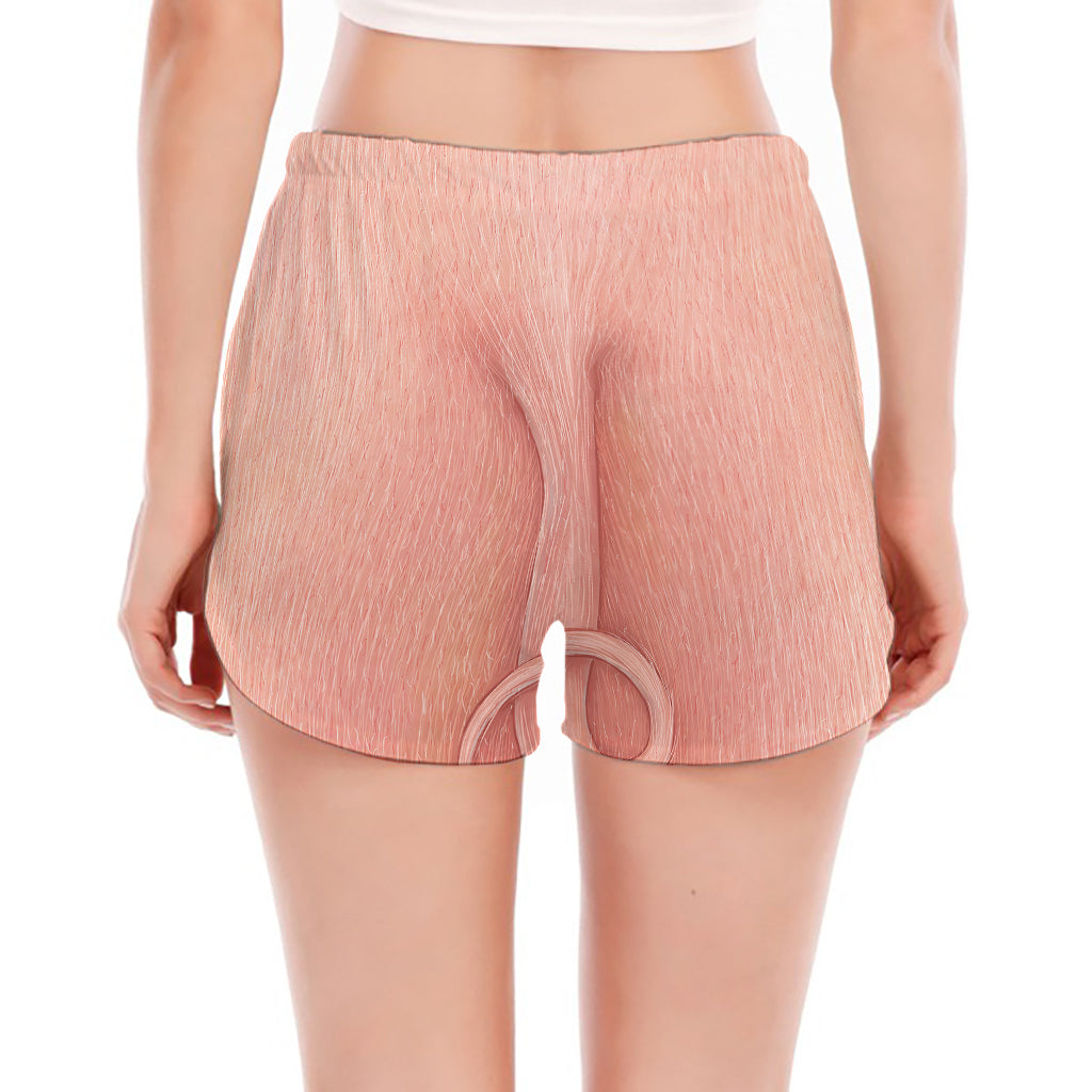 Pink Pig Tail Print Women's Split Running Shorts