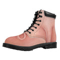 Pink Pig Tail Print Padded Collar Lace Up Boots