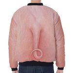 Pink Pig Tail Print Zip Sleeve Bomber Jacket