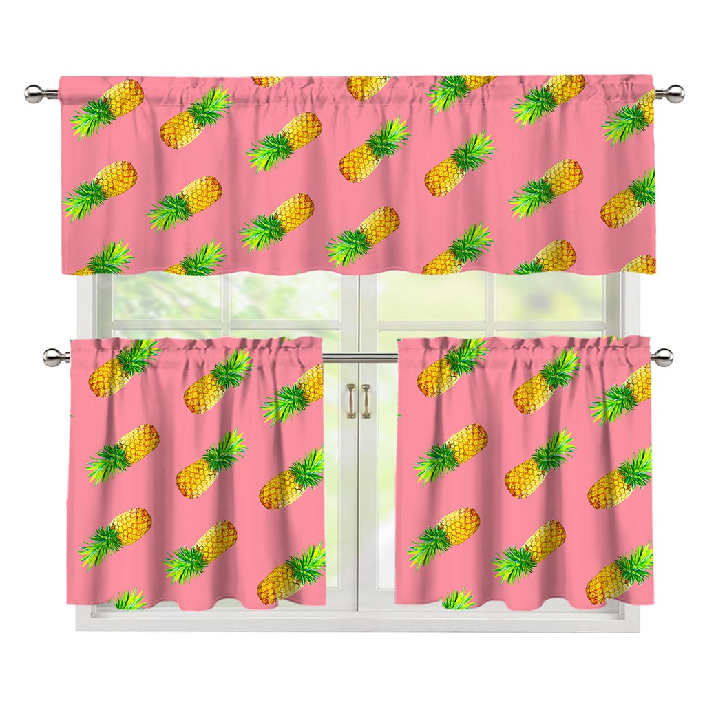 Pink Pineapple Pattern Print 3 Piece Kitchen Curtains