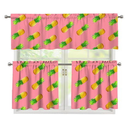 Pink Pineapple Pattern Print 3 Piece Kitchen Curtains