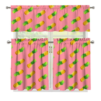Pink Pineapple Pattern Print 3 Piece Kitchen Curtains