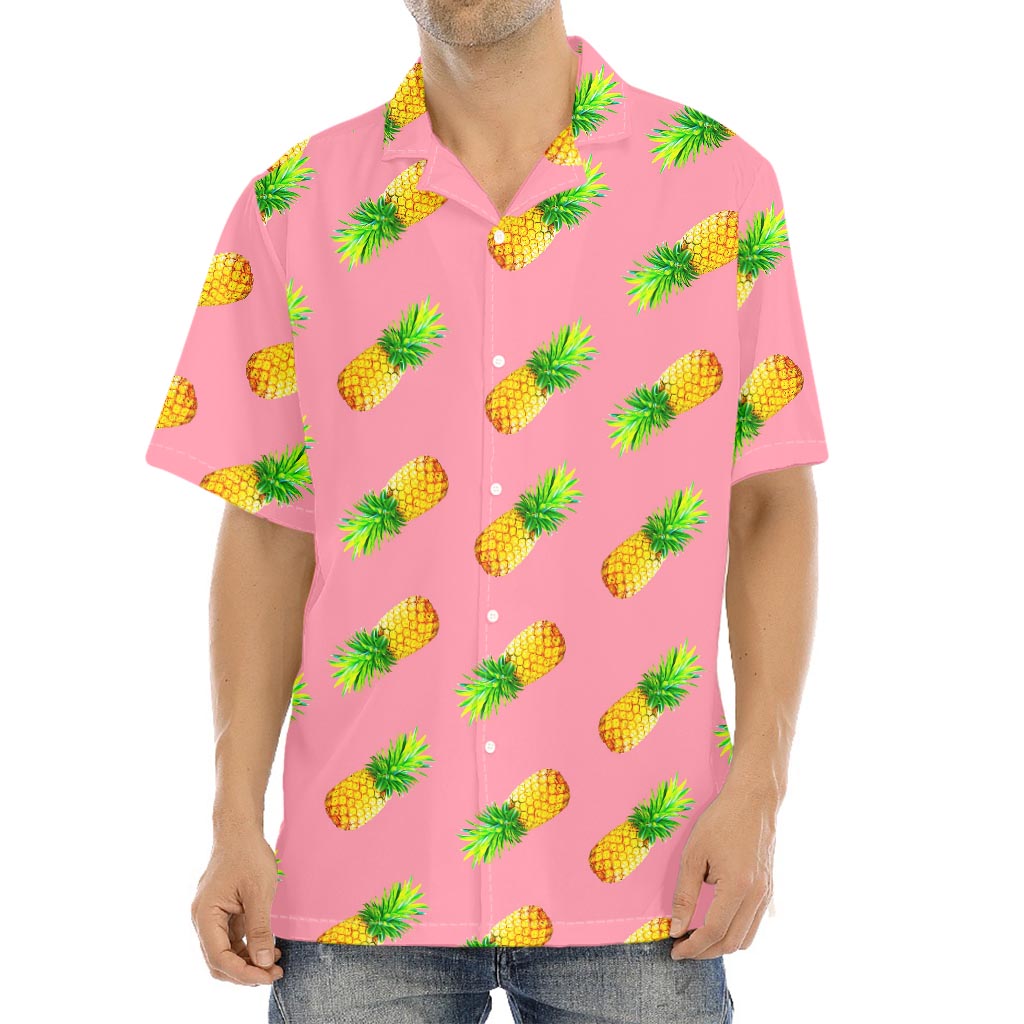 Pink Pineapple Pattern Print Aloha Shirt
