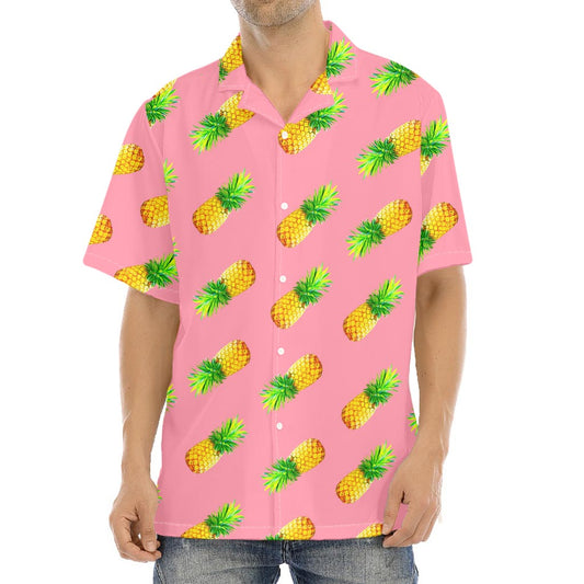 Pink Pineapple Pattern Print Aloha Shirt