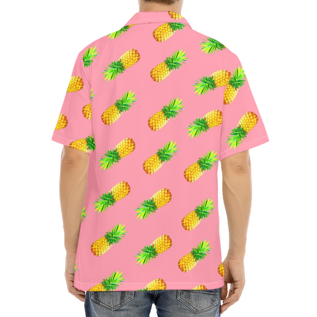 Pink Pineapple Pattern Print Aloha Shirt
