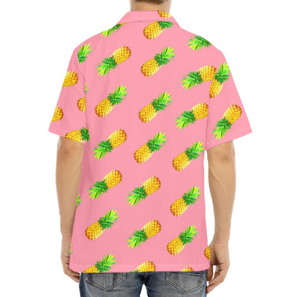 Pink Pineapple Pattern Print Aloha Shirt
