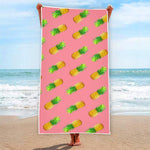 Pink Pineapple Pattern Print Beach Towel