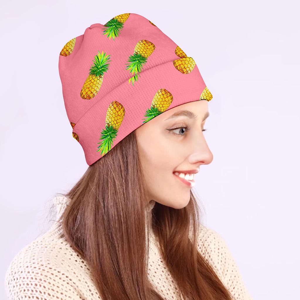 Pink Pineapple Pattern Print Beanie