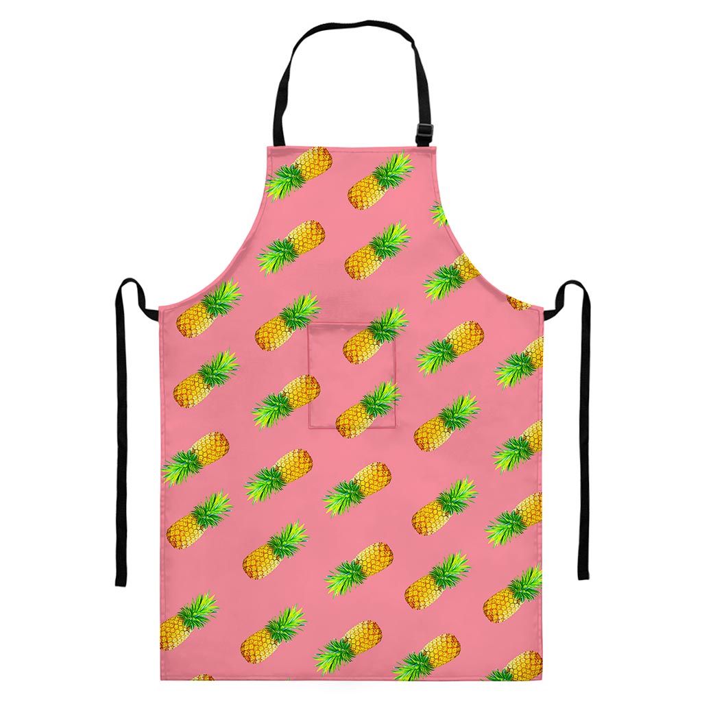 Pink Pineapple Pattern Print Bib Apron With Pocket