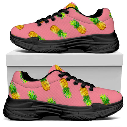 Pink Pineapple Pattern Print Black Chunky Shoes