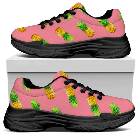 Pink Pineapple Pattern Print Black Chunky Shoes