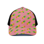 Pink Pineapple Pattern Print Black Mesh Trucker Cap