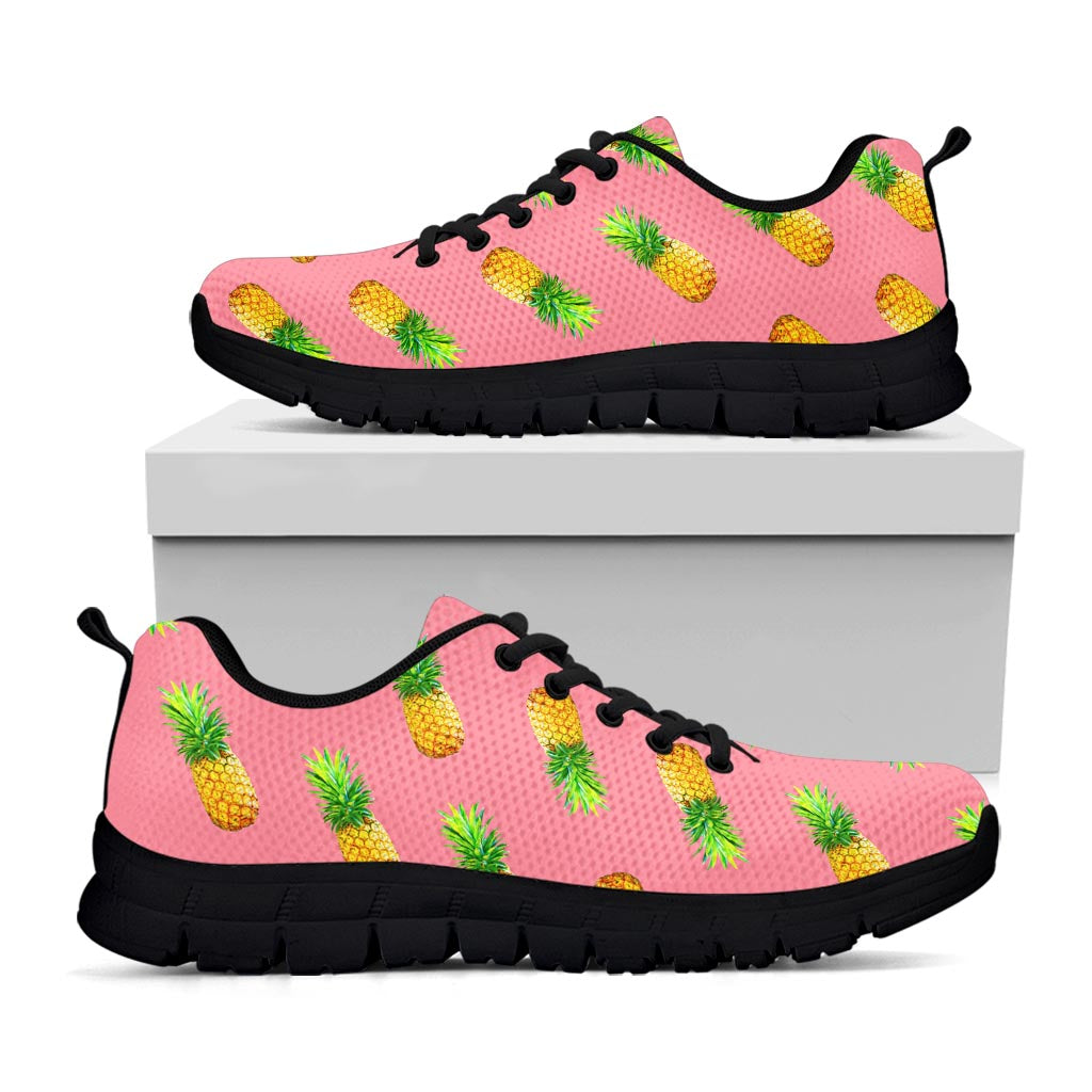 Pink Pineapple Pattern Print Black Running Shoes
