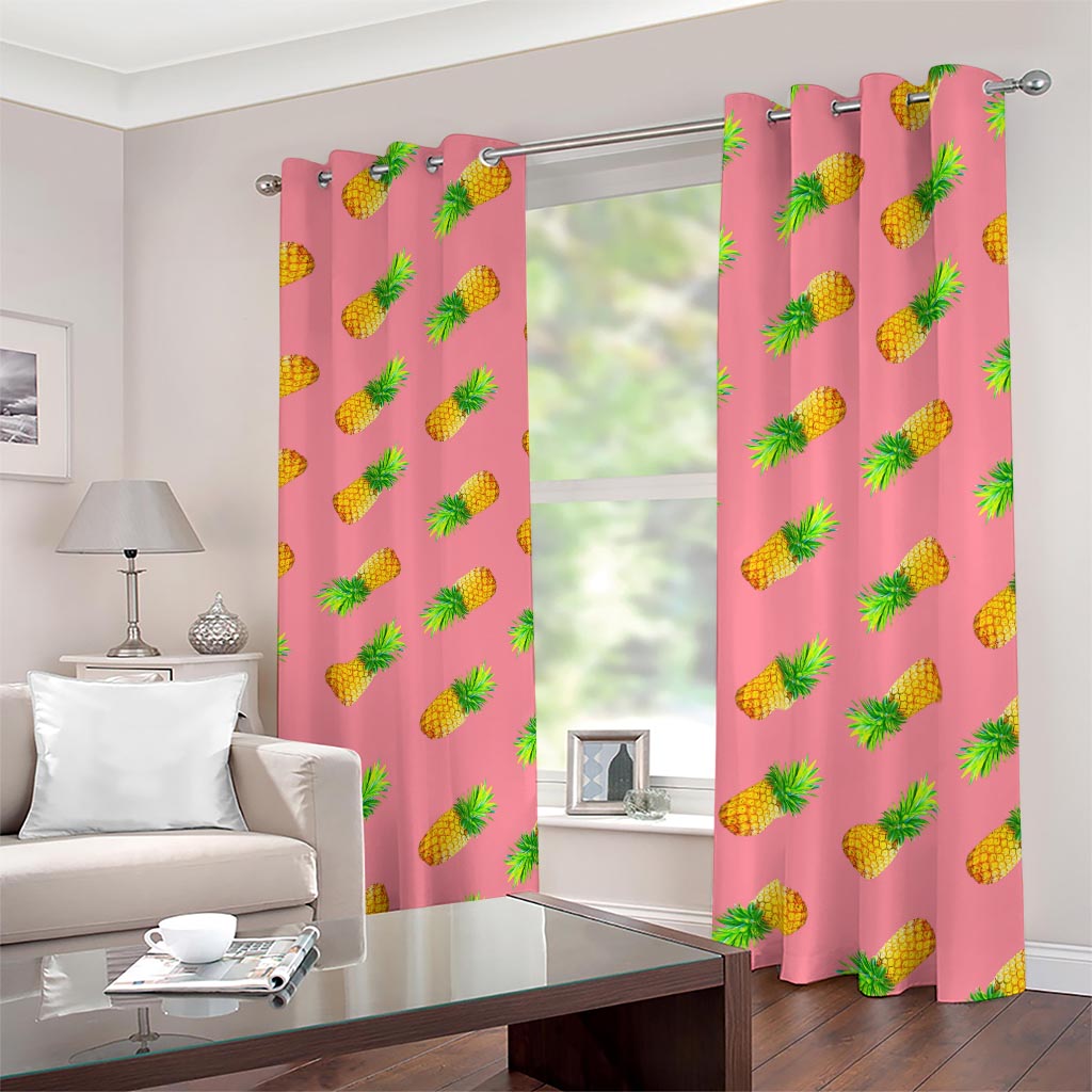 Pink Pineapple Pattern Print Blackout Grommet Curtains