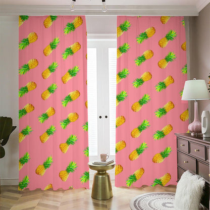 Pink Pineapple Pattern Print Blackout Pencil Pleat Curtains