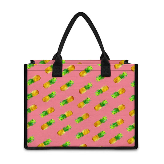 Pink Pineapple Pattern Print Canvas Tote Bag