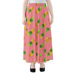 Pink Pineapple Pattern Print Chiffon Maxi Skirt