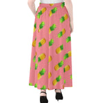 Pink Pineapple Pattern Print Chiffon Maxi Skirt