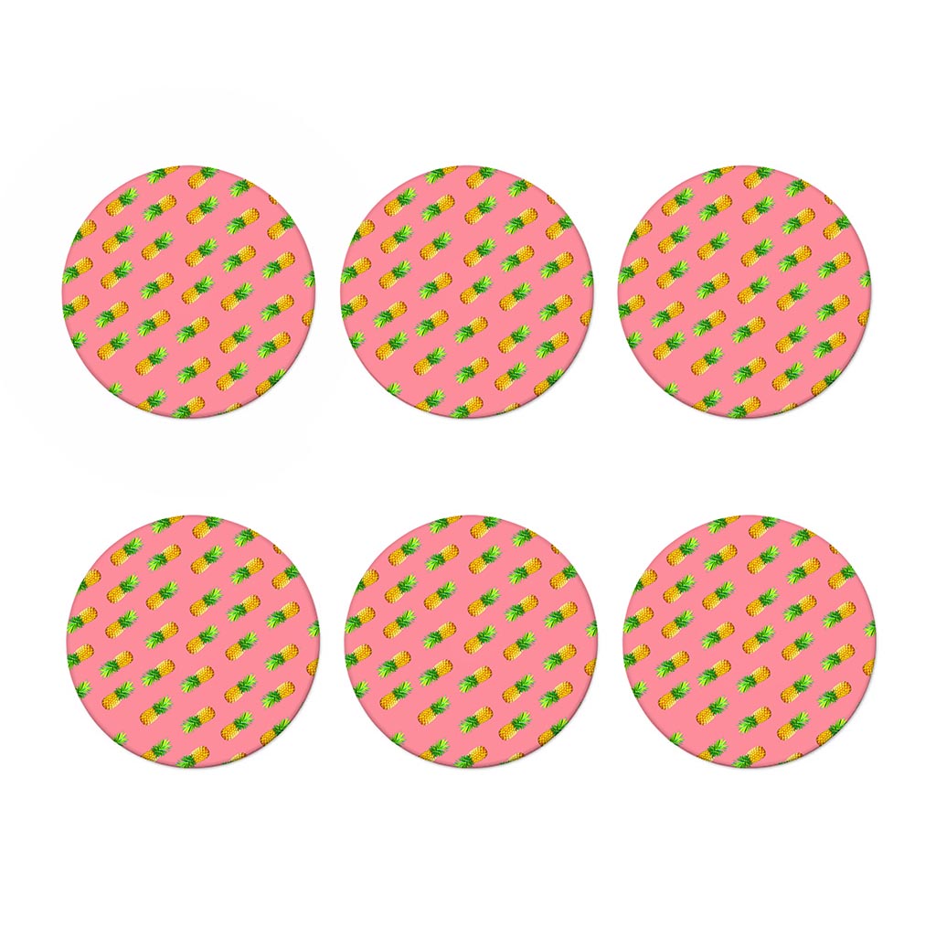 Pink Pineapple Pattern Print Coaster Set