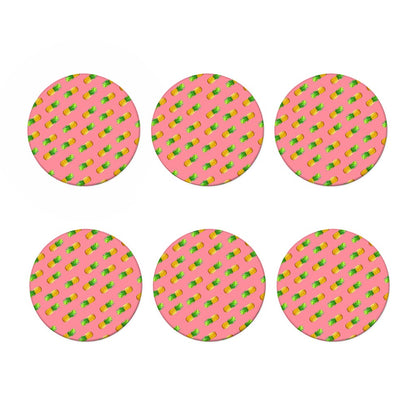 Pink Pineapple Pattern Print Coaster Set