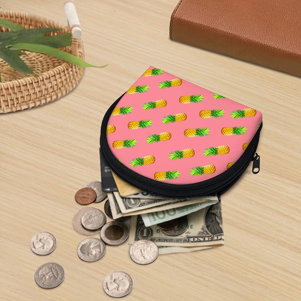 Pink Pineapple Pattern Print Coin Purse