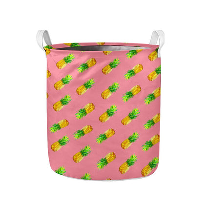 Pink Pineapple Pattern Print Collapsible Laundry Basket
