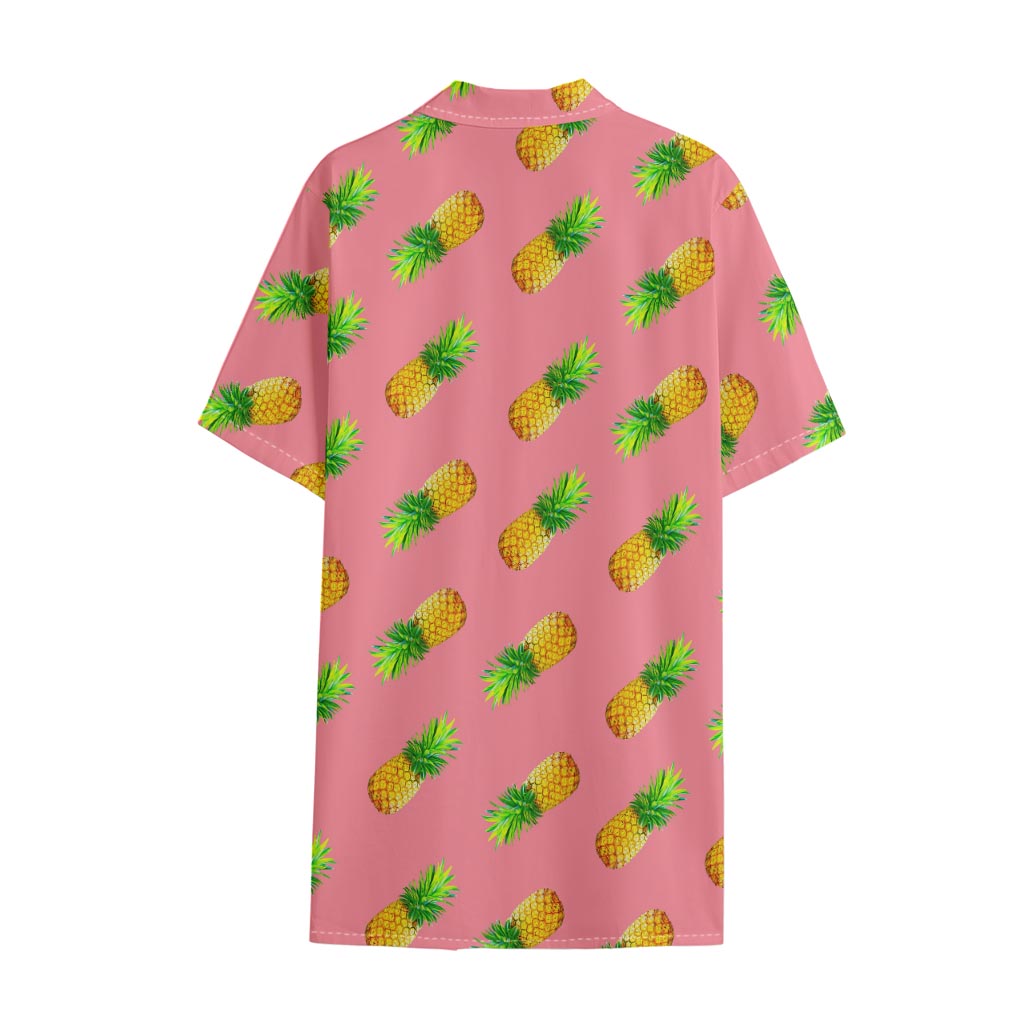 Pink Pineapple Pattern Print Cotton Hawaiian Shirt