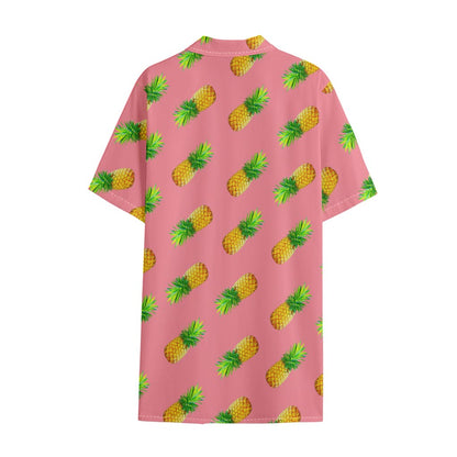 Pink Pineapple Pattern Print Cotton Hawaiian Shirt