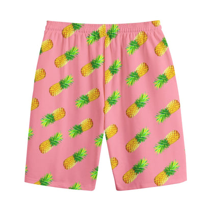 Pink Pineapple Pattern Print Cotton Shorts