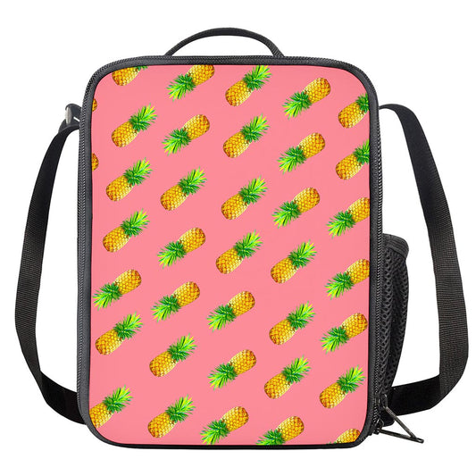 Pink Pineapple Pattern Print Crossbody Lunch Bag