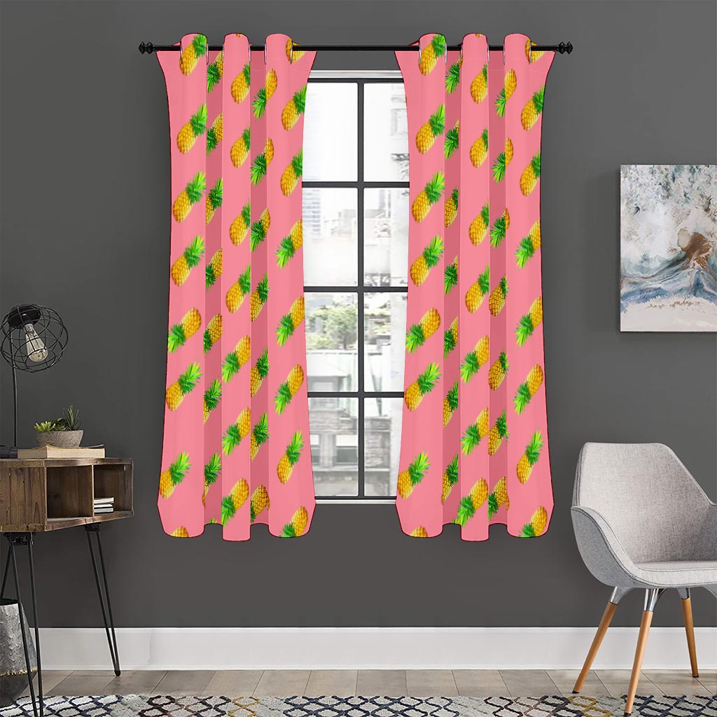 Pink Pineapple Pattern Print Curtain
