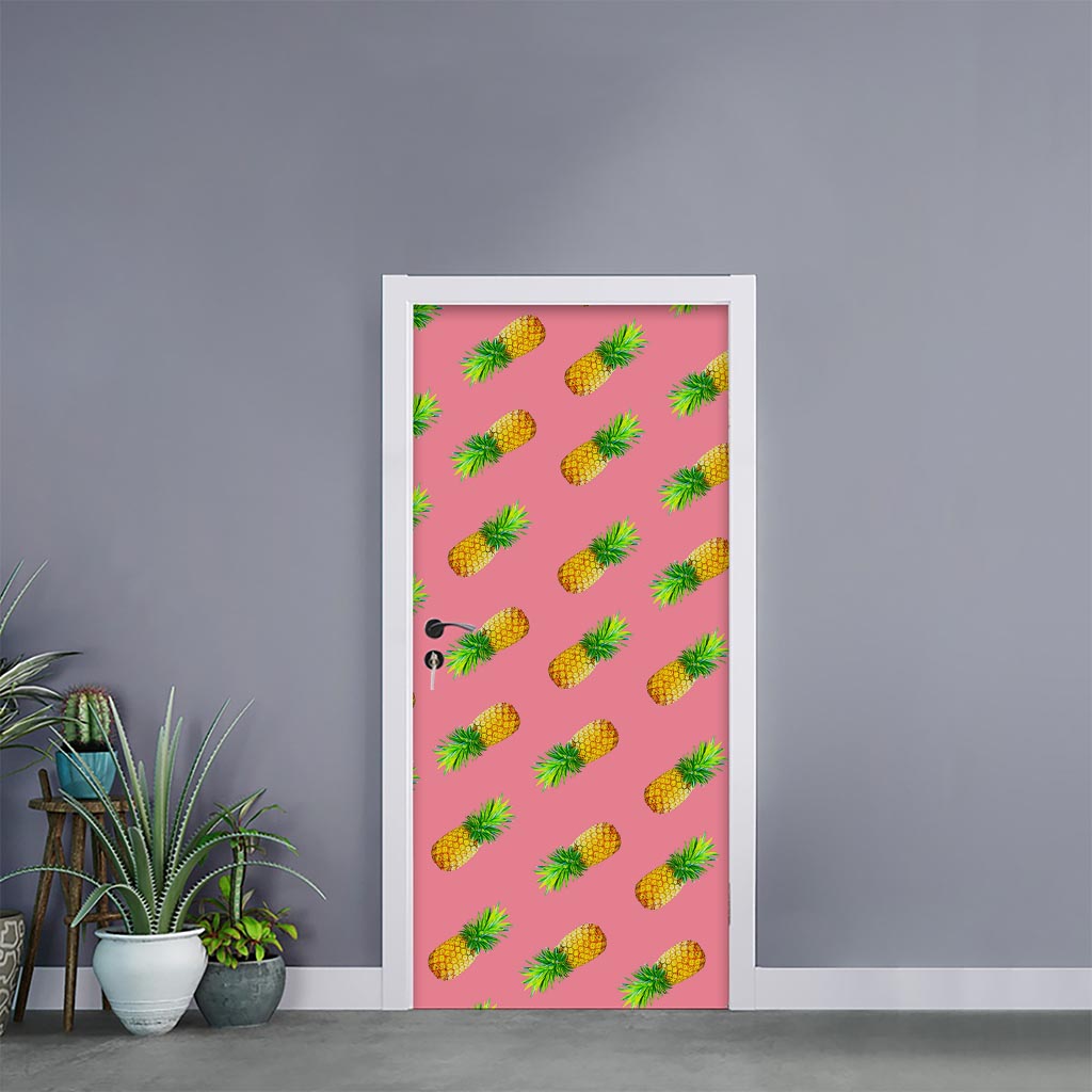 Pink Pineapple Pattern Print Door Sticker