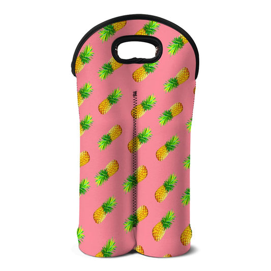 Pink Pineapple Pattern Print Double Neoprene Wine Tote