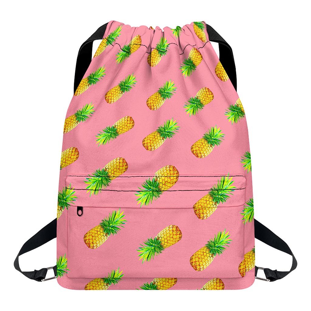 Pink Pineapple Pattern Print Drawstring Backpack
