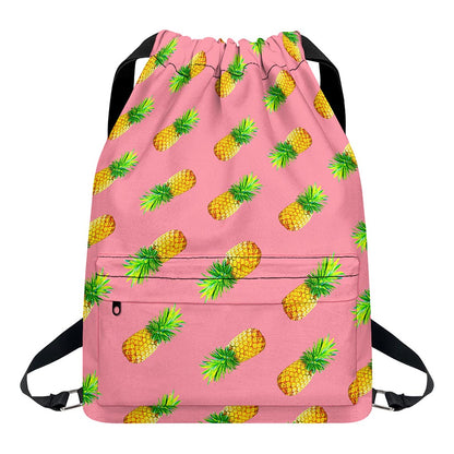 Pink Pineapple Pattern Print Drawstring Backpack