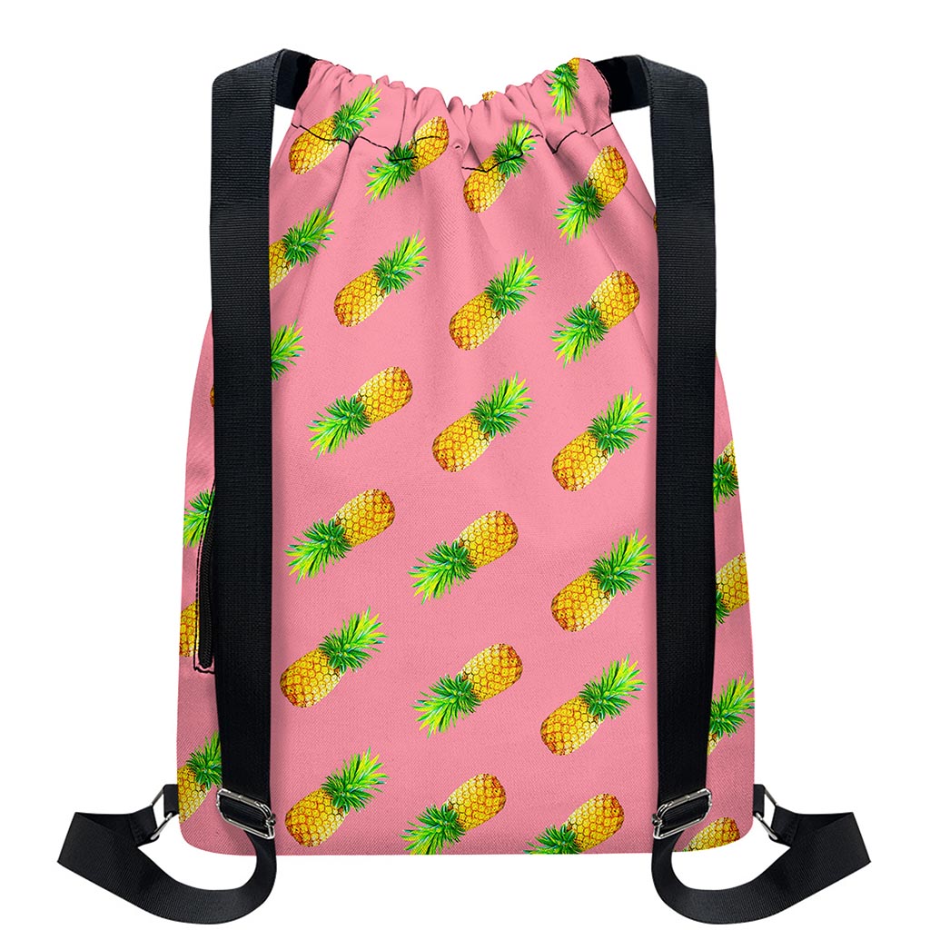 Pink Pineapple Pattern Print Drawstring Backpack