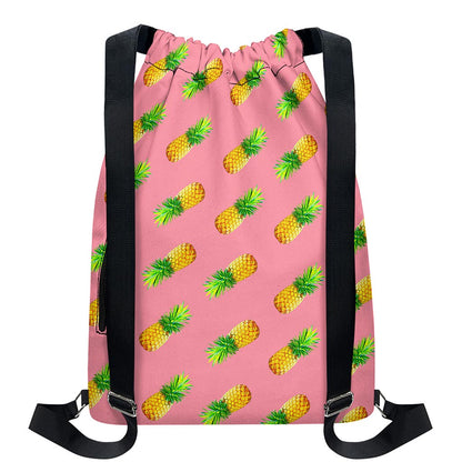 Pink Pineapple Pattern Print Drawstring Backpack