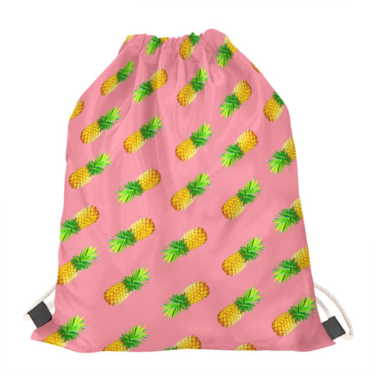 Pink Pineapple Pattern Print Drawstring Bag